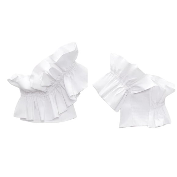 Zara Tops Zara Poplin Top With Ruffles Ss22 White 2648545 Poshmark